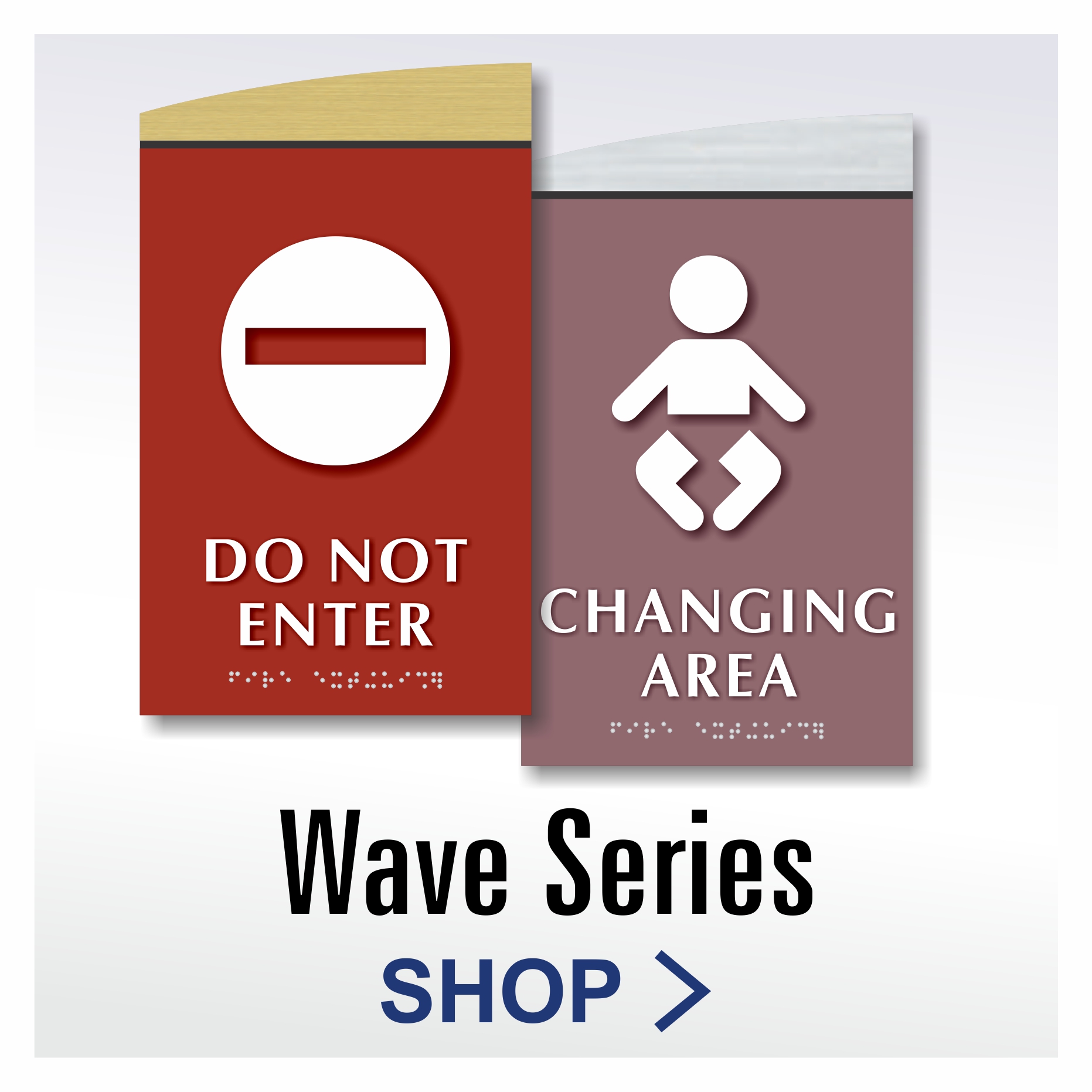 The Wave Series Pictogram ADA Braille tactile signs for wayfinding & room ID
